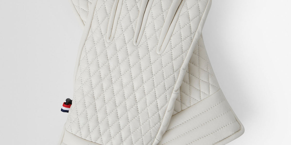 moncler damen handschuhe Athena Leder-Skihandschuhe mit Smok-Rautenmuster